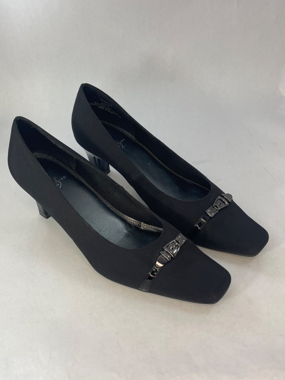 LifeStride Sherice Black Womens 9.5M Kitten Heel Pumps Fabric Stylish Square Toe